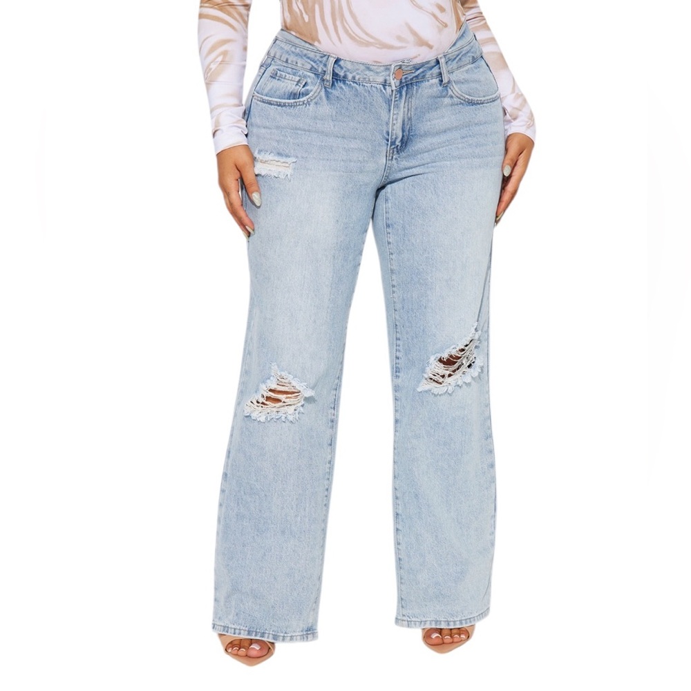Fashion Nova Danger Zone Baggy Ripped Straight Leg Jeans Size 18